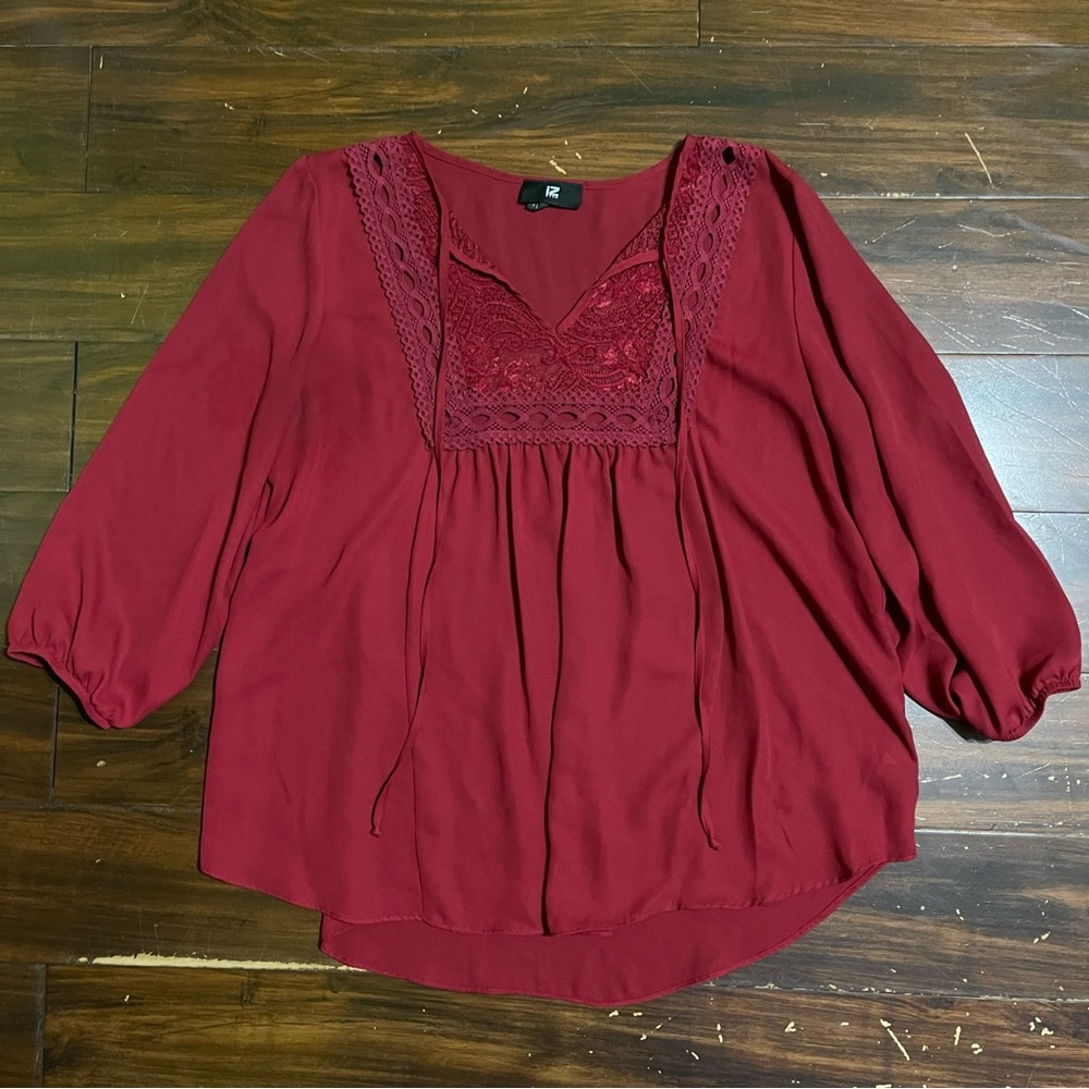 Red Dressy 3/4 Sleeve Blouse